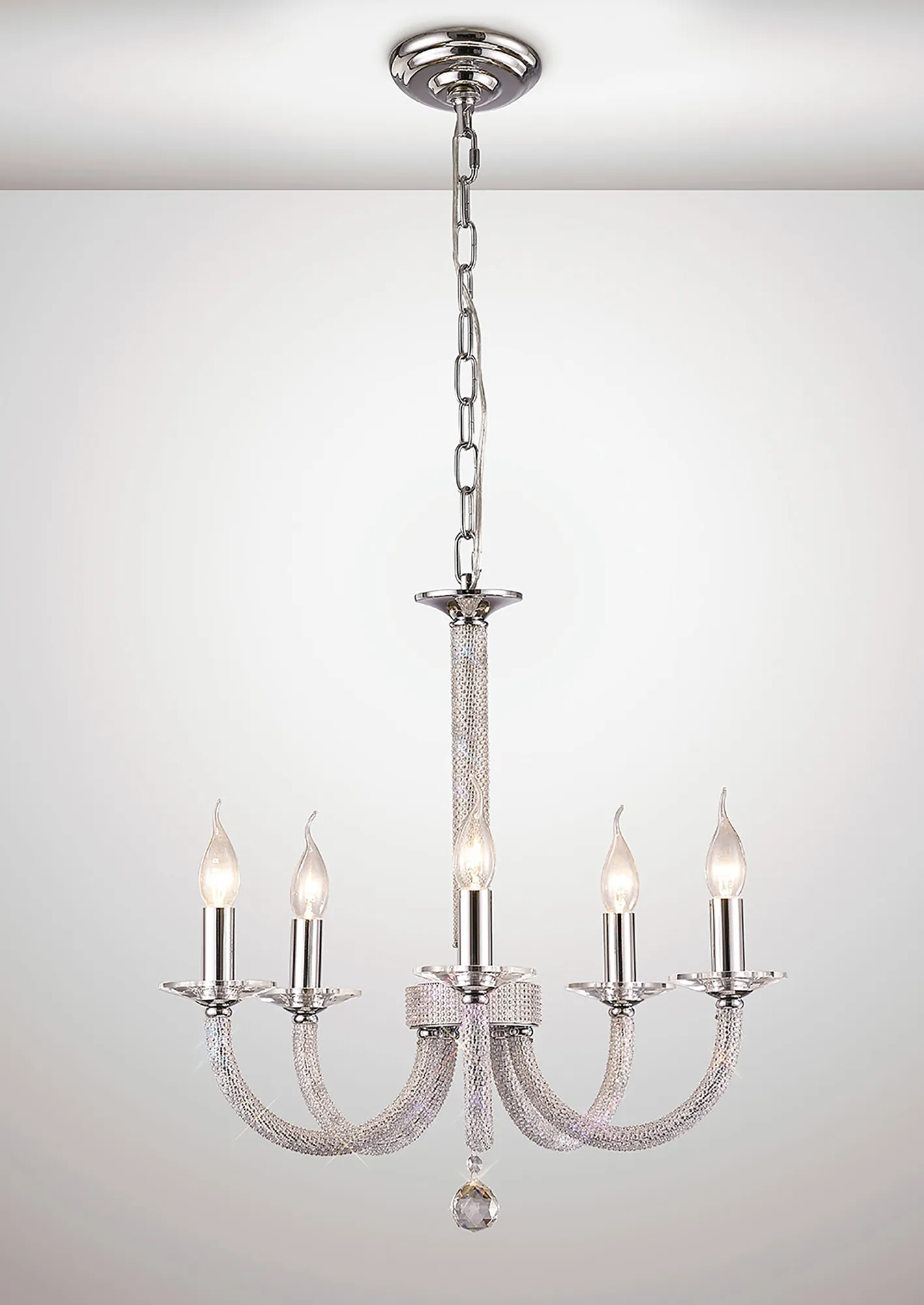 IL30515  Elena Crystal Pendant 5 Light Polished Chrome